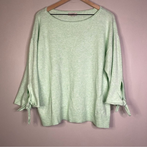 Loft mint green 3/4 tie sleeves XL cotton blend sweater - Picture 1 of 4